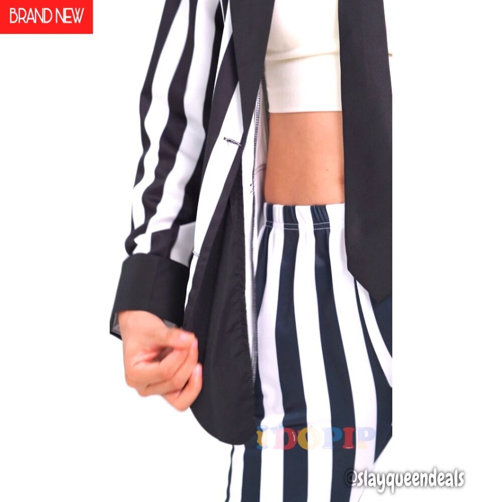 Striped Blazer Suit Long Sleeve Open Front Cardigan Halloween Cosplay Outfit - Picture 8 of 8